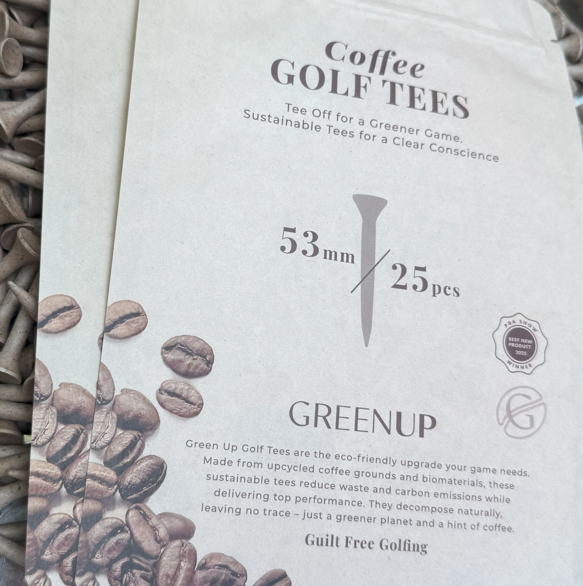 GreenUp biodegradable golf tees made from coffee grounds – sustainable golf accessories